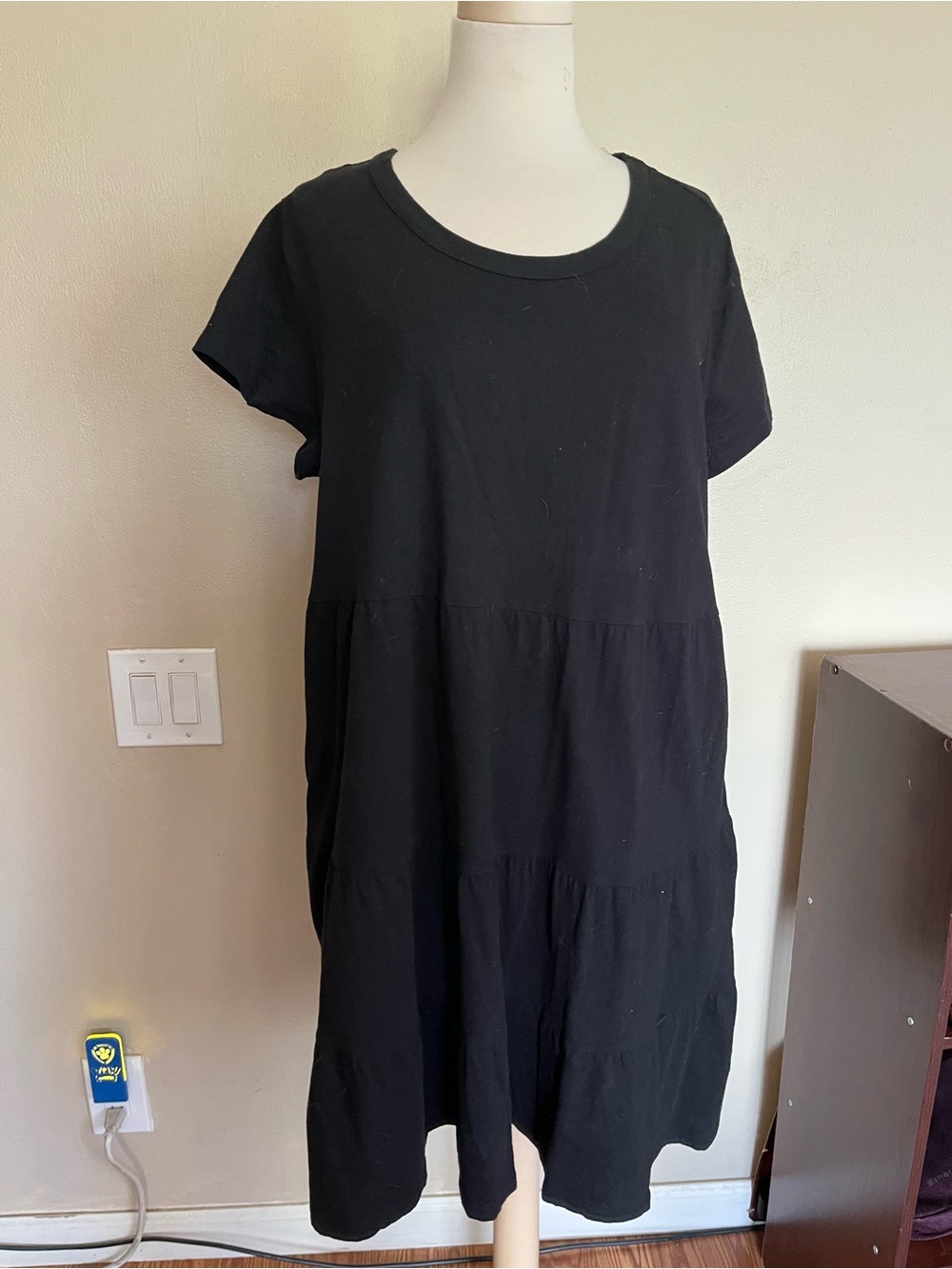 Time and Tru Black Short-Sleeve Tiered Dress